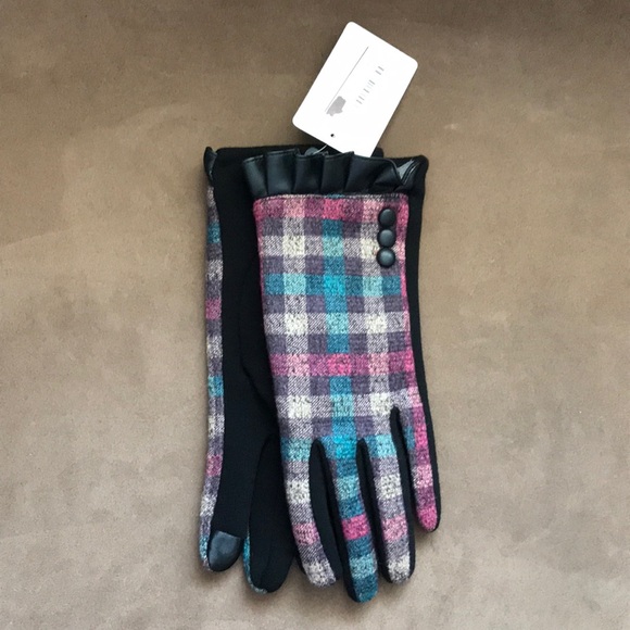 Accessories - Multi Check Gloves with ruffle.  NWT